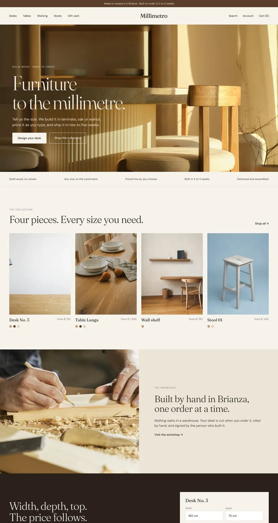 Millimetro home page, designed in Figma